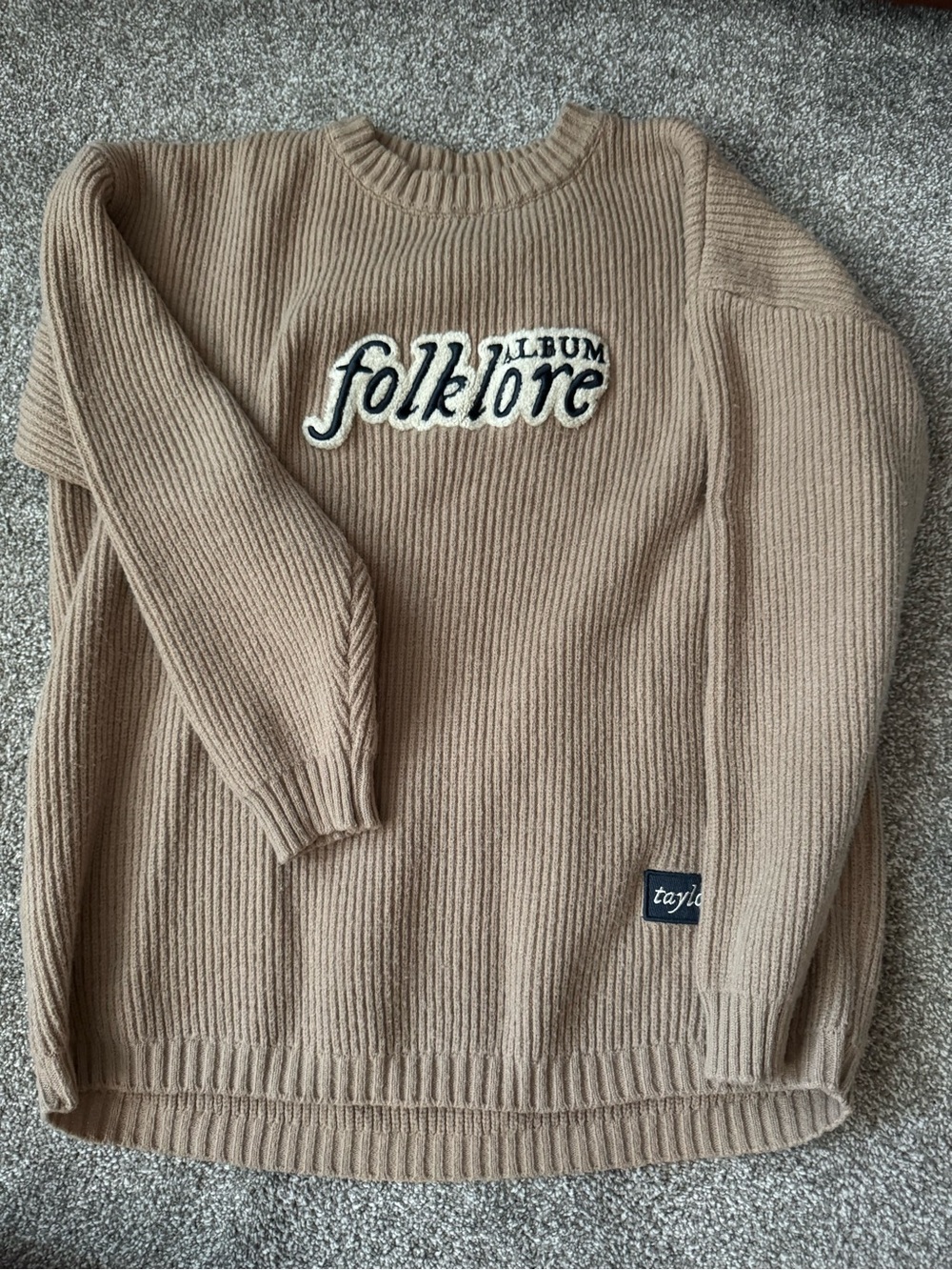 Taylor Swift Beige Crewneck Sweater with 'folklore' Patch